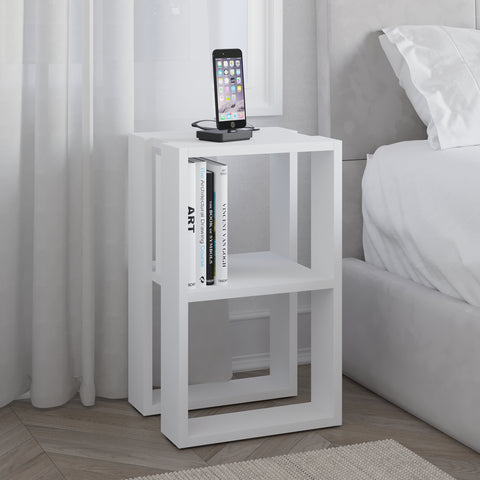 Nightstand Table Bedside , Nightstand Organizer, End Table for Living Room-White