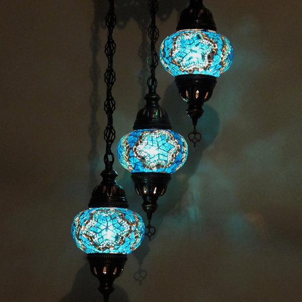 Woodymood Ceiling Spiral Mosaic Lamp 3 Ball-Star Turquoise