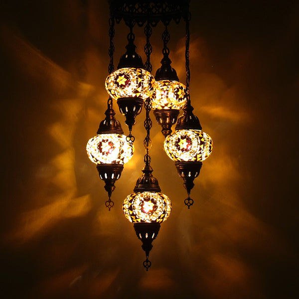 Woodymood Ceiling Mosaic Lamp 5 Ball-Flower Amber