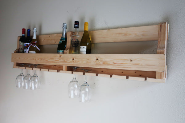 Wine Rack 16 bottle ,12 Glass Holder, Rustic modern wall mounted wine rack, Wall mounted wine glass holder, Handcrafted furniture