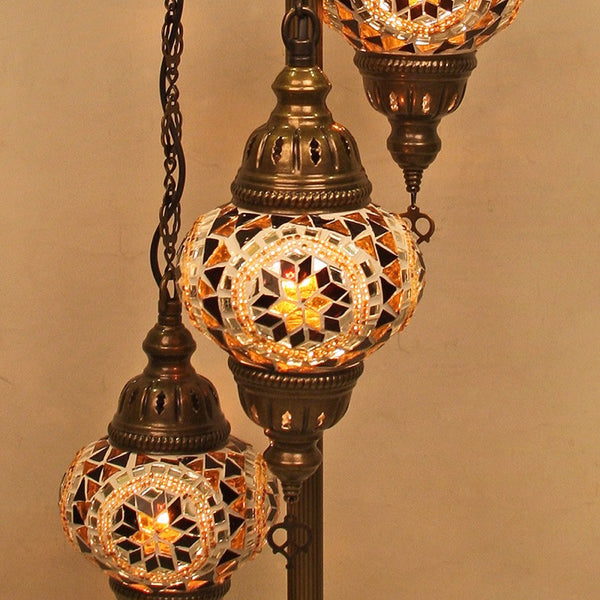 Woodymood Floor Mosaic Lamp 3 Ball-Flower Amber