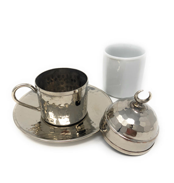 Hand Made Turkish Coffee Set, Nickel Plated Copper Espresso Set, Traditional Turkish coffee set
