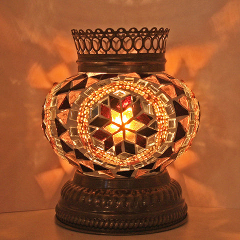 Woodymood Mosaic T light/Candle Holder-Flower Amber