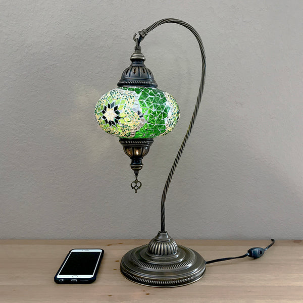 Woodymood Mosaic Swan Neck Table Lamp 7'' 1 Ball-Green