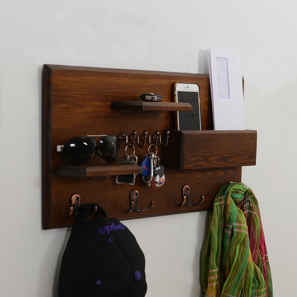 Woodymood Happy Wall Organizer Shelf-Dark Hazelnut