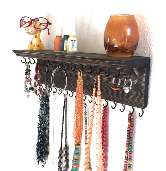 Jewelry Organizer Wall Hanging 32 Hook, Necklace Earring Organizer, Necklace Hanger, Jewelry Storage, Bracelet Holder-Aging Brown