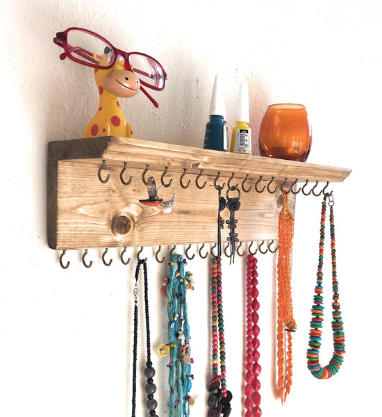 Jewelry Organizer Wall Hanging 32 Hook, Necklace Earring Organizer, Necklace Hanger, Jewelry Storage, Bracelet Holder-Natural