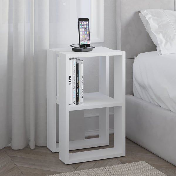 Nightstand Table Bedside , Nightstand Organizer, End Table for Living Room-White