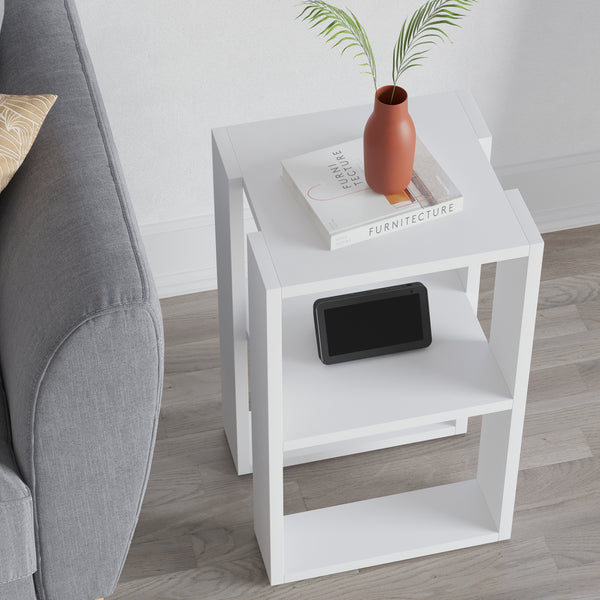 Nightstand Table Bedside , Nightstand Organizer, End Table for Living Room-White