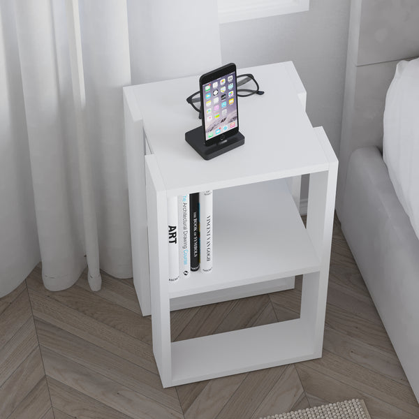 Nightstand Table Bedside , Nightstand Organizer, End Table for Living Room-White