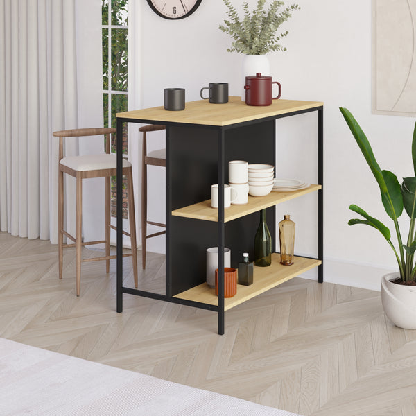 Detroit Bar Table, Gean Kitchen Island Sapphire Oak - Silky Black