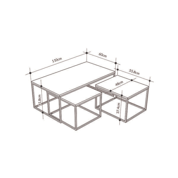CAMELIA Coffe Table Set, 3 Pieces Coffee Table for Living Room
