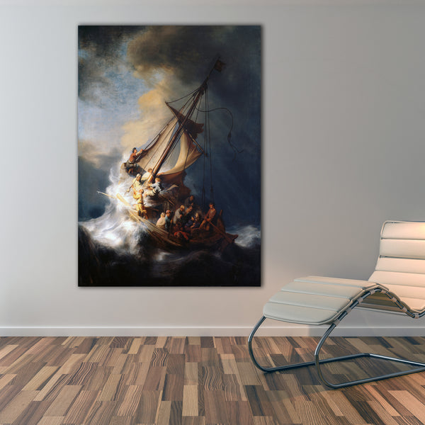 The Storm on the Sea Canvas Wall Art Print, The Storm on the Sea of Galilee Wall Art Decor, Galilee Wall Decor, Rembrandt Famous Painter Art.
