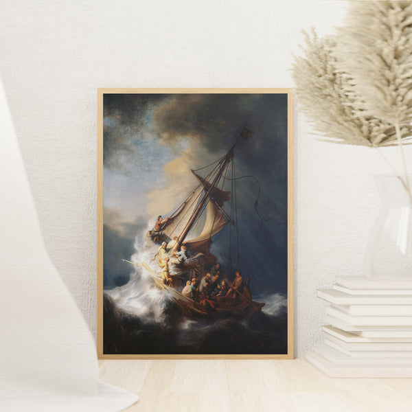 The Storm on the Sea Canvas Wall Art Print, The Storm on the Sea of Galilee Wall Art Decor, Galilee Wall Decor, Rembrandt Famous Painter Art.