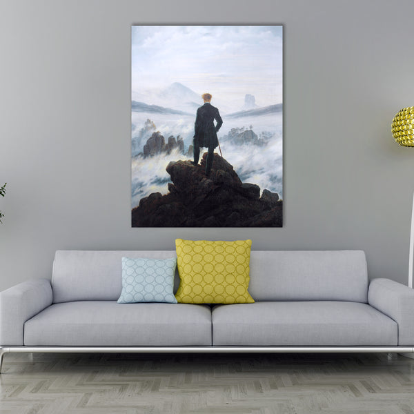 Caspar David Friedrich, Wanderer above the Sea of Fog Canvas Wall Art, European landscape painting Poster, Art lover Wall Art for Gift