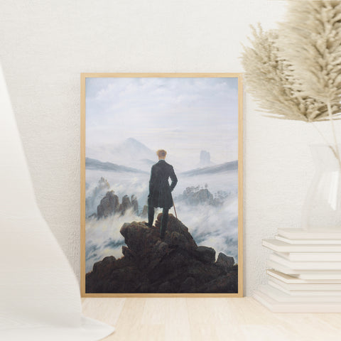 Caspar David Friedrich, Wanderer above the Sea of Fog Canvas Wall Art, European landscape painting Poster, Art lover Wall Art for Gift