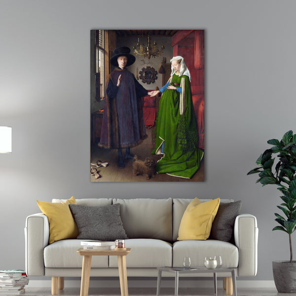 Jan Van Eyck - Arnolfini Portrait and His Wife (1434) Canvas Wall Art, Jan Van Eyck Poster Print, Antique Famous Realist Wall Art Print,