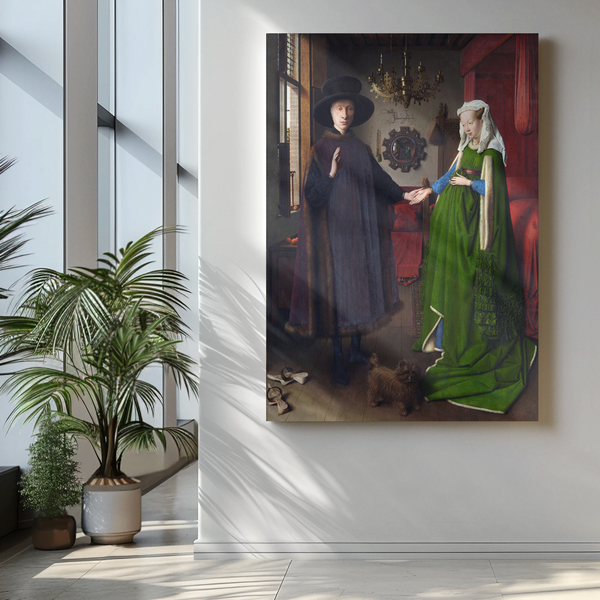 Jan Van Eyck - Arnolfini Portrait and His Wife (1434) Canvas Wall Art, Jan Van Eyck Poster Print, Antique Famous Realist Wall Art Print,