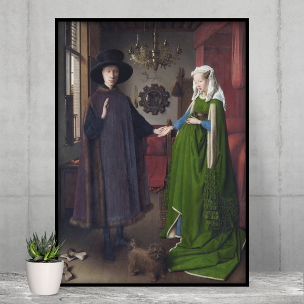 Jan Van Eyck - Arnolfini Portrait and His Wife (1434) Canvas Wall Art, Jan Van Eyck Poster Print, Antique Famous Realist Wall Art Print,