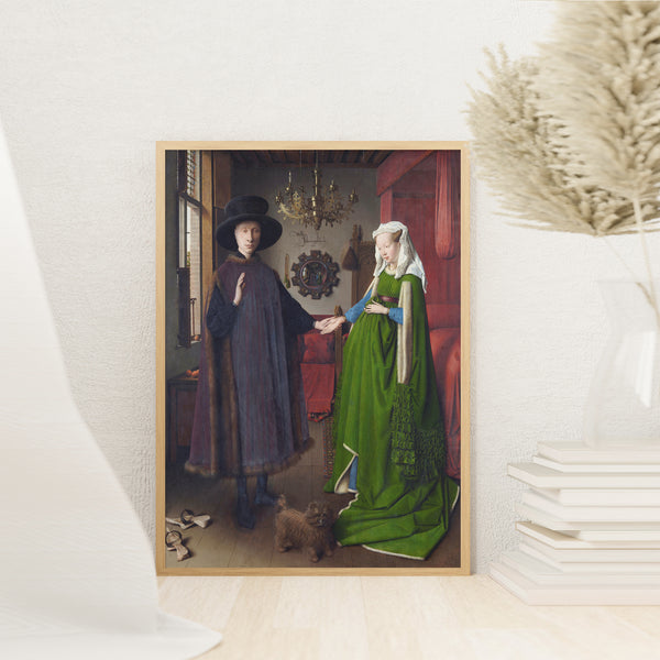Jan Van Eyck - Arnolfini Portrait and His Wife (1434) Canvas Wall Art, Jan Van Eyck Poster Print, Antique Famous Realist Wall Art Print,