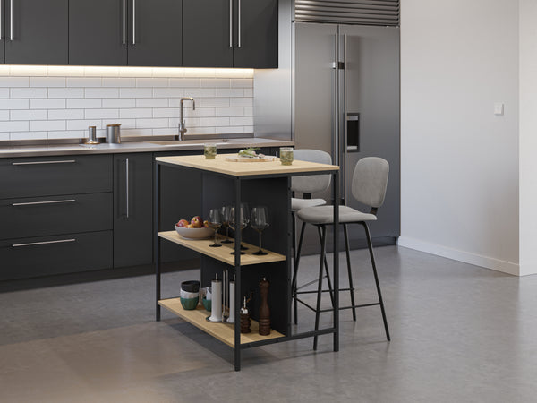 Detroit Bar Table, Gean Kitchen Island Sapphire Oak - Silky Black