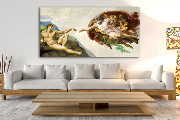 The Creation of Adam by Michelangelo Canvas Wall Art, Repreduction Poster, Renaissance Famous Painter Wall Art