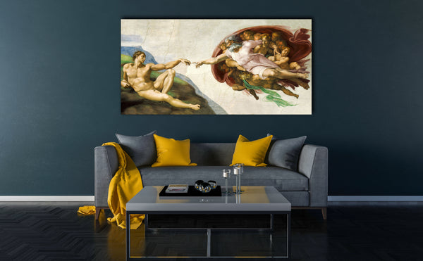 The Creation of Adam by Michelangelo Canvas Wall Art, Repreduction Poster, Renaissance Famous Painter Wall Art