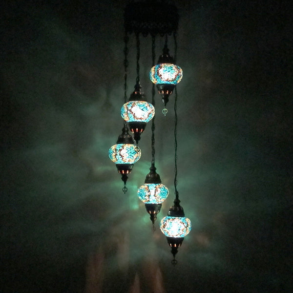 Woodymood Ceiling Spiral Mosaic Lamp 5 Ball-Star Turquoise