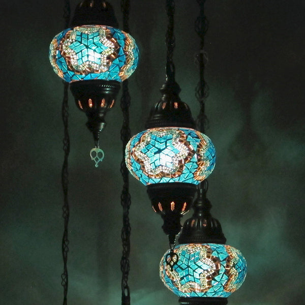 Woodymood Ceiling Spiral Mosaic Lamp 5 Ball-Star Turquoise