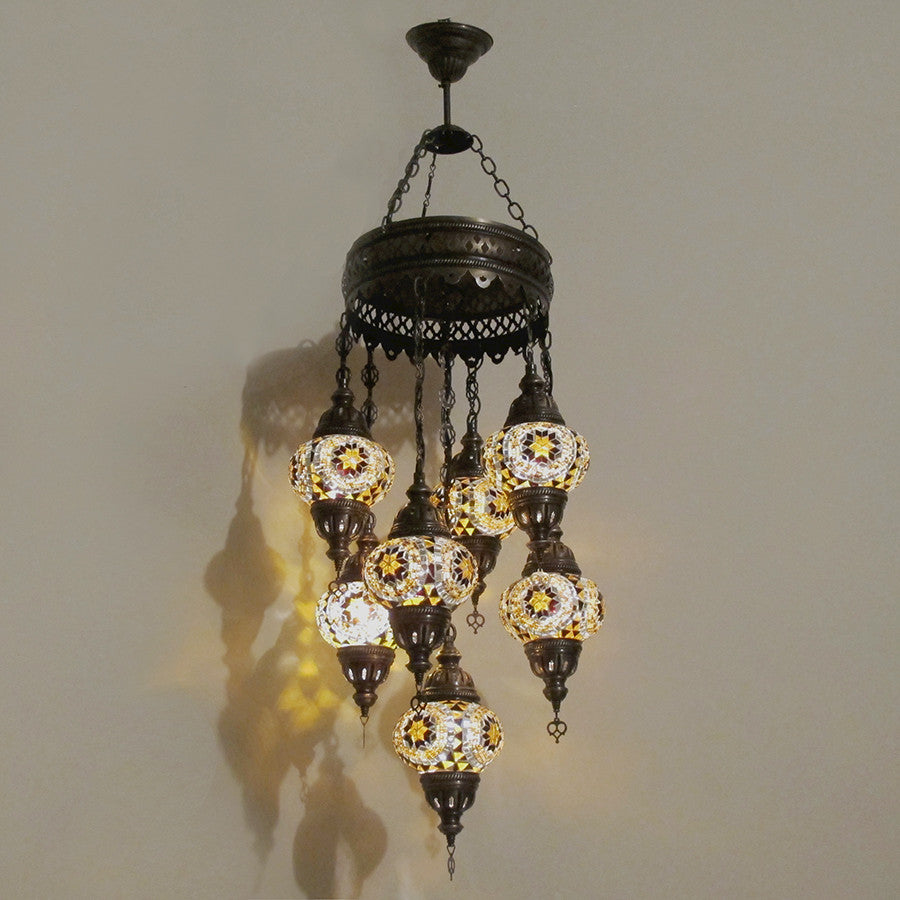 Woodymood Ceiling Mosaic Lamp 7 Ball-Flower Amber
