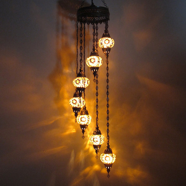 Woodymood Ceiling Spiral Mosaic Lamp 7 Ball-Flower Amber