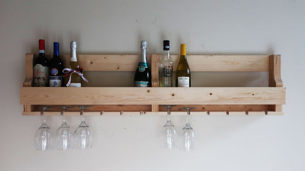 Wine Rack 16 bottle ,12 Glass Holder, Rustic modern wall mounted wine rack, Wall mounted wine glass holder, Handcrafted furniture