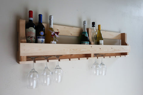 Wine Rack 16 bottle ,12 Glass Holder, Rustic modern wall mounted wine rack, Wall mounted wine glass holder, Handcrafted furniture