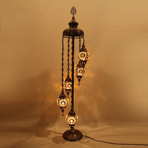 Woodymood Floor Mosaic Lamp 5 Ball-Flower Amber