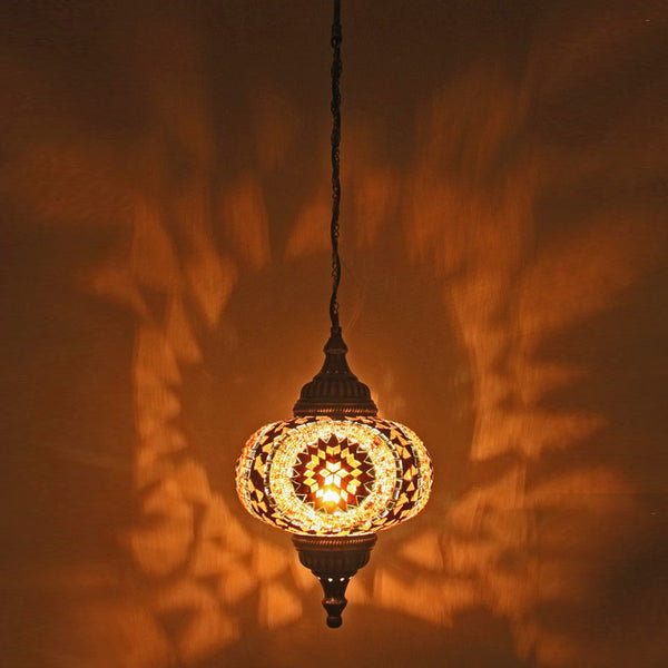 Woodymood Ceiling Mosaic Lamp 9" 1 Ball - Flower Amber
