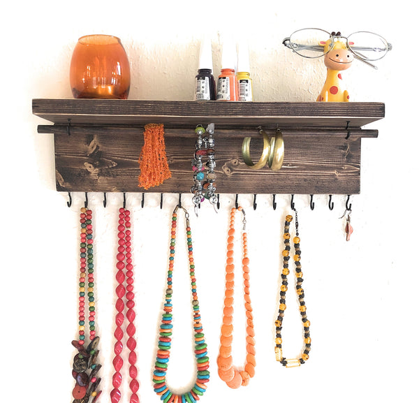 Jewelry Organizer Wall Hanging, Necklace Earring Organizer, Necklace Hanger, Jewelry Storage, Bracelet Holder-Aging Brown
