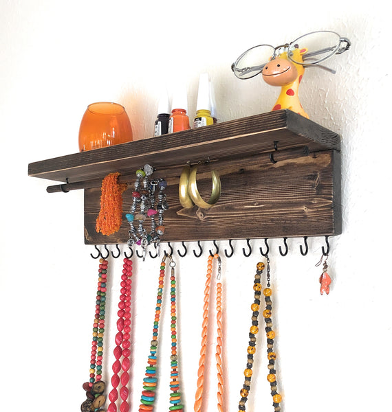 Jewelry Organizer Wall Hanging, Necklace Earring Organizer, Necklace Hanger, Jewelry Storage, Bracelet Holder-Aging Brown