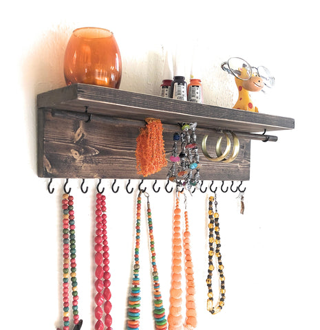 Jewelry Organizer Wall Hanging, Necklace Earring Organizer, Necklace Hanger, Jewelry Storage, Bracelet Holder-Aging Brown