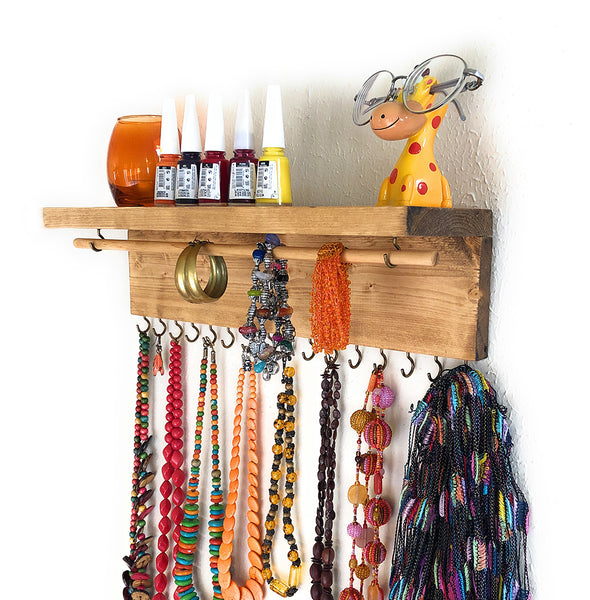 Jewelry Organizer Wall Hanging, Necklace Earring Organizer, Necklace Hanger, Jewelry Storage, Bracelet Holder-Golden Oak