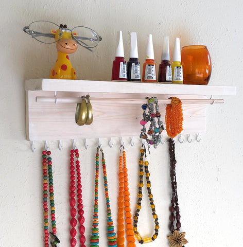 Jewelry Organizer Wall Hanging, Necklace Earring Organizer, Necklace Hanger, Jewelry Storage, Bracelet Holder-White