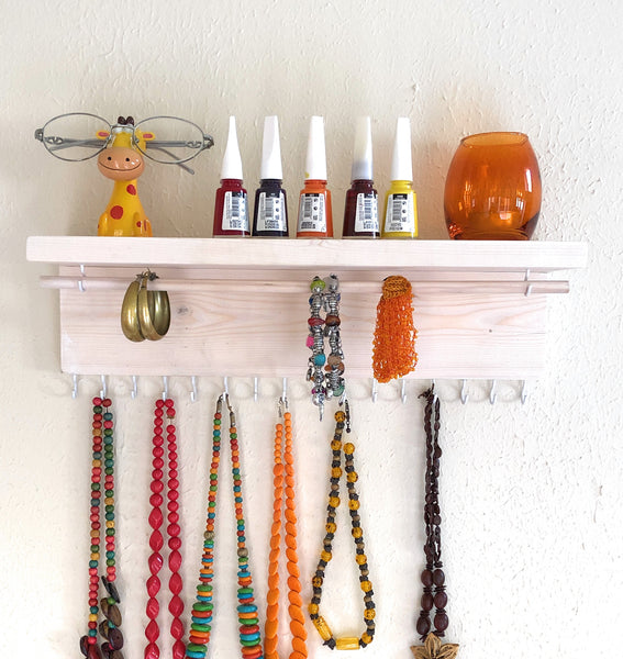 Jewelry Organizer Wall Hanging, Necklace Earring Organizer, Necklace Hanger, Jewelry Storage, Bracelet Holder-White