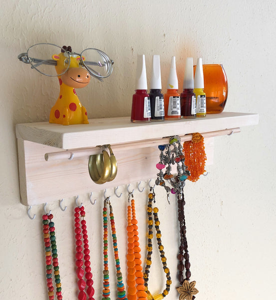 Jewelry Organizer Wall Hanging, Necklace Earring Organizer, Necklace Hanger, Jewelry Storage, Bracelet Holder-White