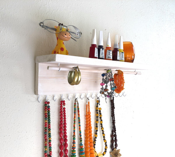 Jewelry Organizer Wall Hanging, Necklace Earring Organizer, Necklace Hanger, Jewelry Storage, Bracelet Holder-White