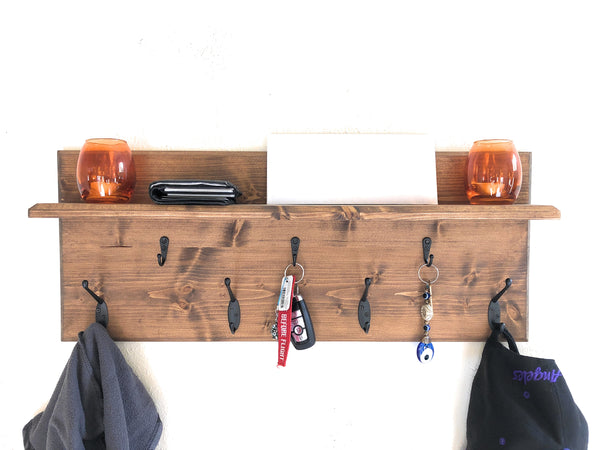 Wall Organizer Shelf, Mail shelf, Key hooks, Coat Hangers