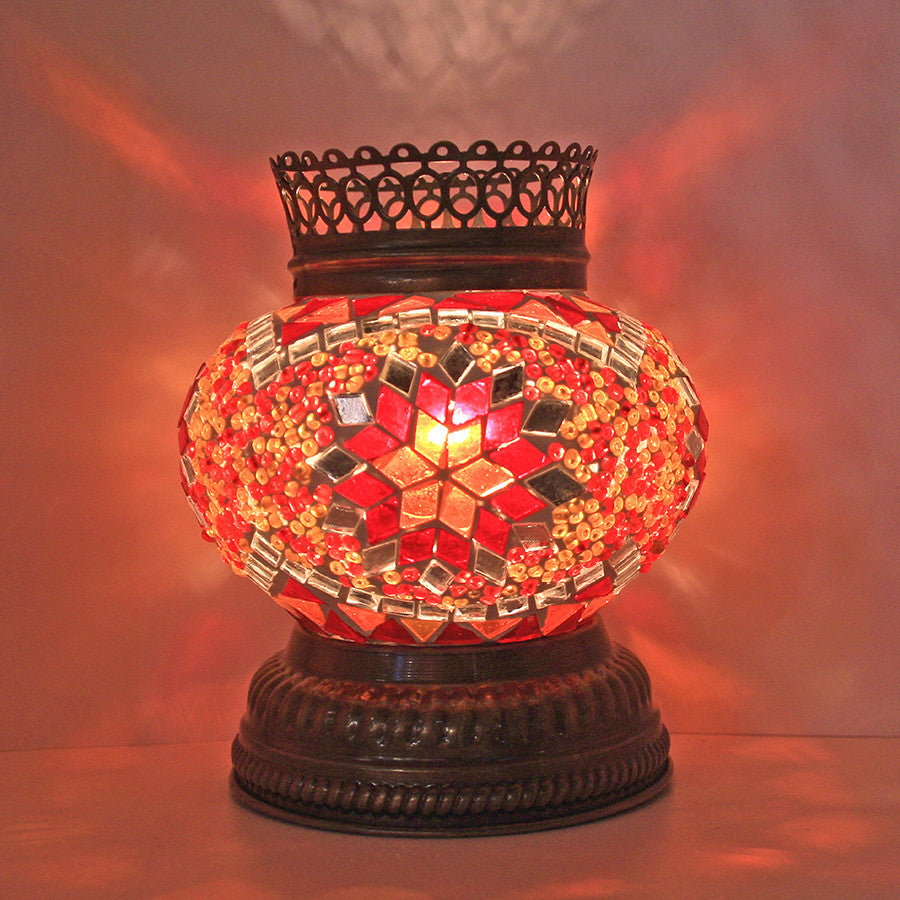 Woodymood Mosaic T light/Candle Holder-Star Red