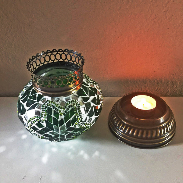 Woodymood Mosaic T light/Candle Holder-Green