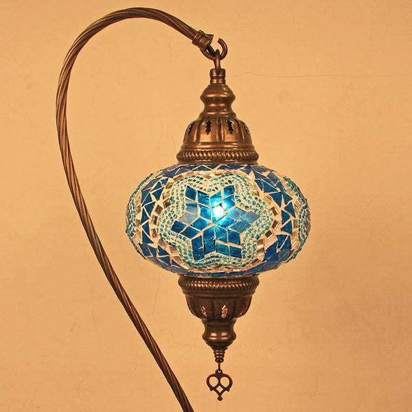Woodymood Mosaic Swan Neck Table Lamp Medium-Star Turquoise