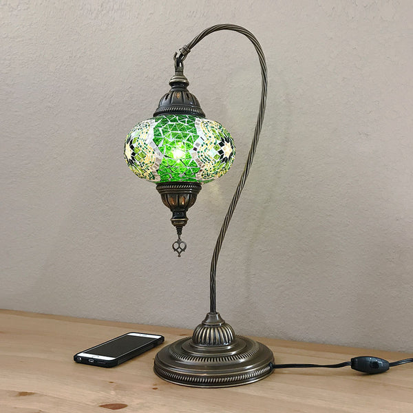 Woodymood Mosaic Swan Neck Table Lamp 7'' 1 Ball-Green