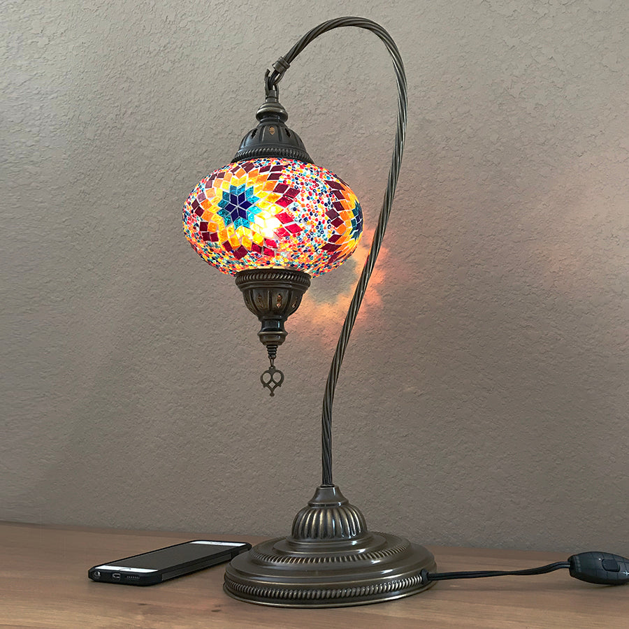 Woodymood Mosaic Swan Neck Table Lamp 7'' 1 Ball-Flame