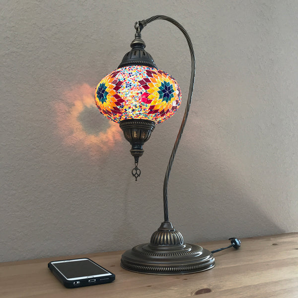 Woodymood Mosaic Swan Neck Table Lamp 7'' 1 Ball-Flame